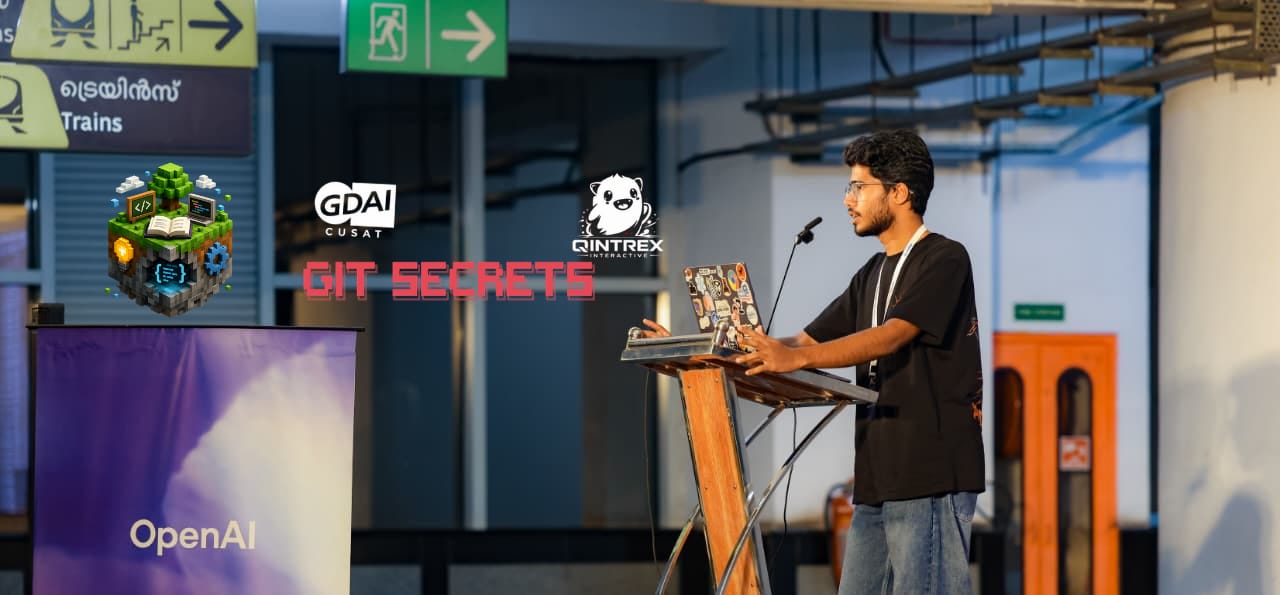 Sivadarsh presenting Git Secrets on stage at GDAI Summit